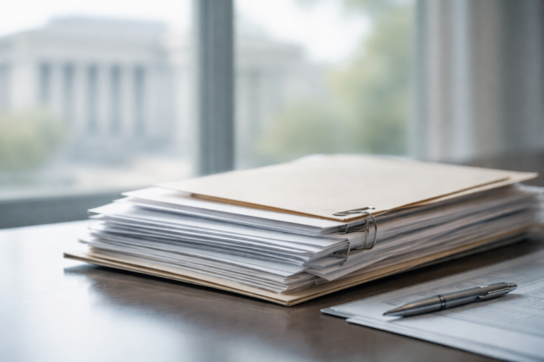 Stacked documents for H-1B registration legal update